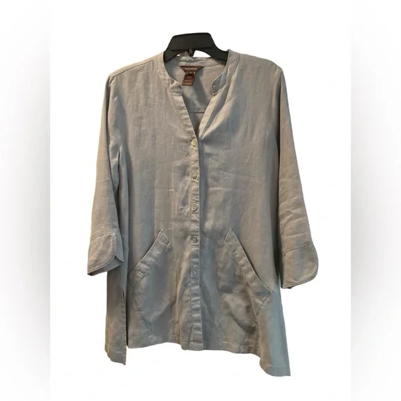 Multiples 100% Linen Long Sleeve Button Down Tunic Top. Size Small. - Picture 10 of 10
